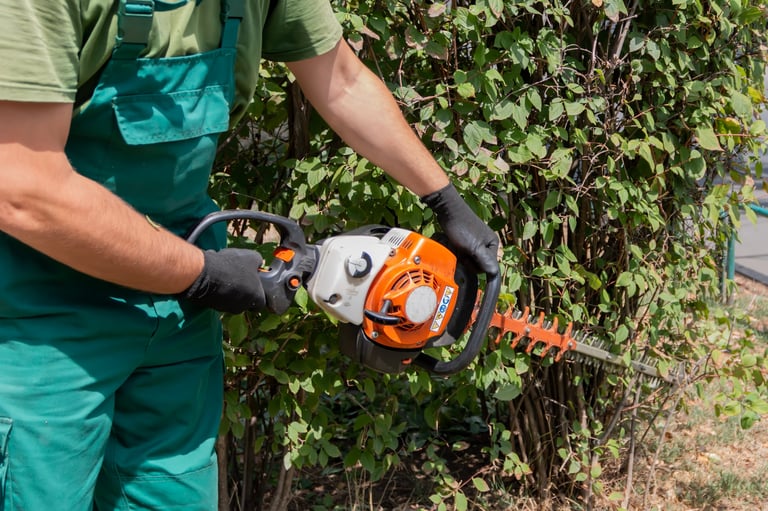 Man touch perfect green grass with hand. lawn care and landscaping service